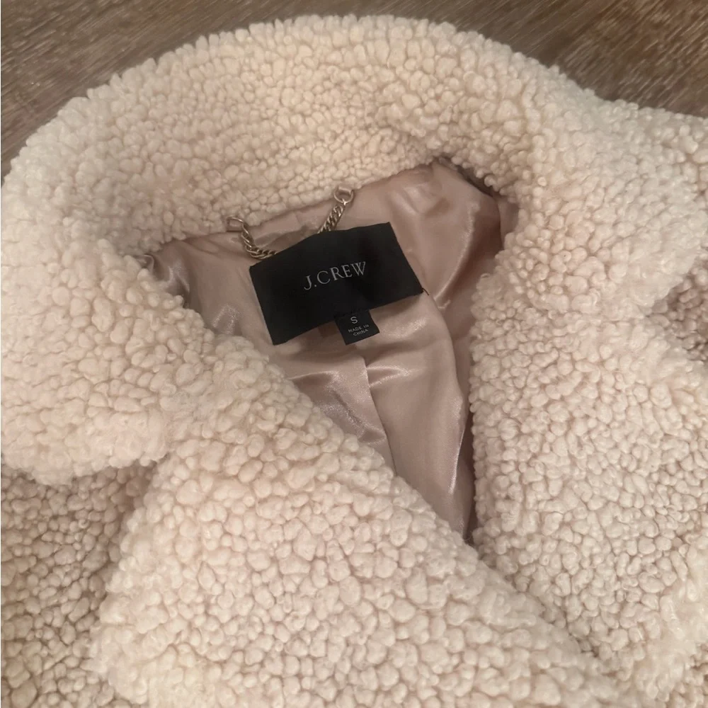 J. Crew Teddy Sherpa Jacket Ivory Button‎ Up Faux Fur Coat size small - Picture 6 of 10